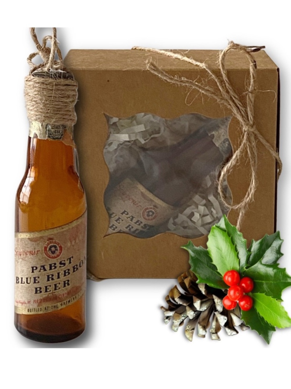 PABST BLUE RIBBON BEER Artisan Vintage Glass Miniature Bottle Unique Ornament